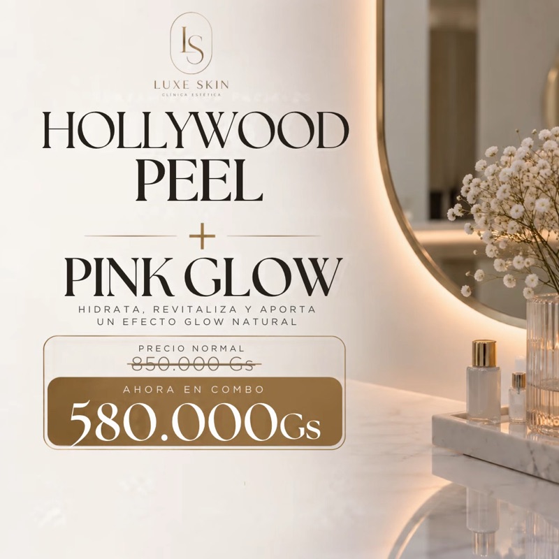 Combo Hollywood Peel + Pink Glow: precio normal 850.000 Gs, ahora 580.000 Gs